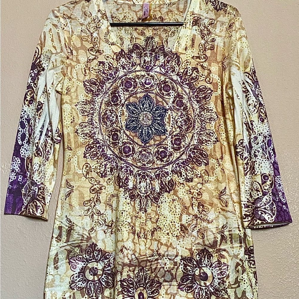 Kiara Cream and Purple Mandala Print Tunic